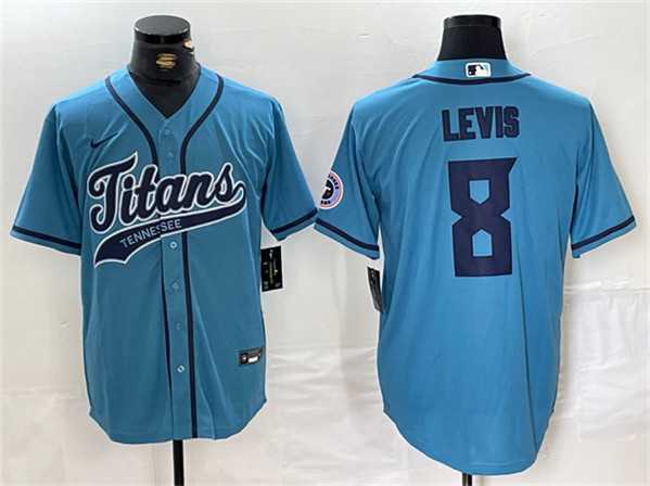 Mens Tennessee Titans #8 Will Levis Blue With Patch Cool Base Stitched Baseball Jersey